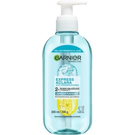 Garnier Express Aclara Gel Limpiador Facial, Anti Imperfecciones, con Ácido Salicílico 2%, Vitamina C y Niacinamida, para Piel Grasa y/o con Tendencia al Acné, 200 ml