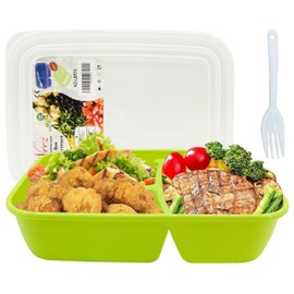 Neez Bento Lunch Box for Adults - 3 Compartments (1.4L) with Yoghurt/Fruit Pot - Airtight, Microwavable & BPA Free - Perfect Multi Compartment Lunch Box with Spoon