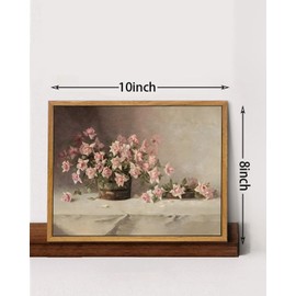 KISSFOX Vintage Floral Canvas Wall Art Framed Retro Pink Flower Botanical Painting Prints Farmhouse Rustic Still Life Roses Pictures Decor Gallery Office Living Room Bedroom Bathroom