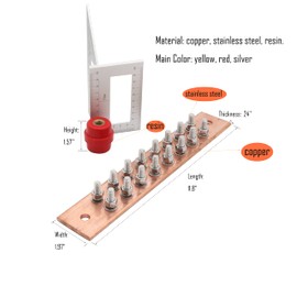 SCXCLY Wall Mounted Copper Ground Bar Kit, with 16 Terminal Positions,Copper Grounding Busbar Bar (.24"x 1.97"x11.8") Kit
