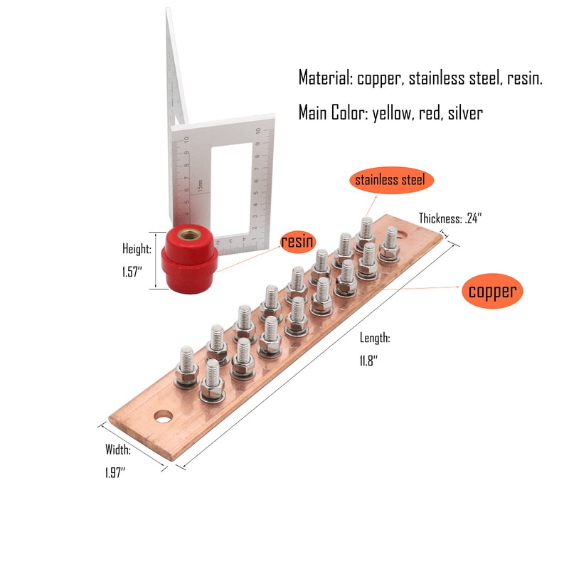 SCXCLY Wall Mounted Copper Ground Bar Kit, with 16 Terminal