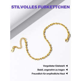 Richsteel Anklet Women's Anklets Jewellery Stainless Steel Gold/Black/Silver Petite Summer Foot Chain 22 cm + 5 cm Extension Chain Adjustable Size Chain, Stainless Steel