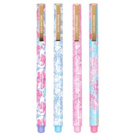 Lilly Pulitzer Felt Tip Pen Set of 4, Colored Pens Fine Point, Colorful Pens for Note Taking and Journaling (Pink and Blue Assorted Patterns)