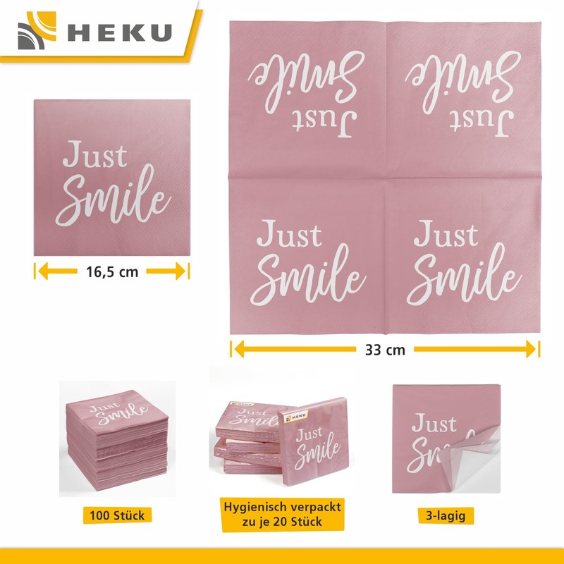 HEKU 100 napkins, 3-ply, 33 x 33 cm, absorbent and