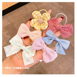 DEVENTORZ Hair Rubber for Children, Set of 10, Cute, Kids, Tangle-Free, Painless, Girls, Babies, Ribbon, Flowers, Bows, Baby Hair Accessories, Hair Ornaments, Birthday, Celebration, Gift, Nursery