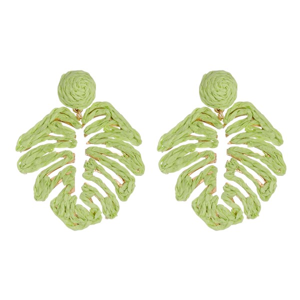 RUOFFETA Raffia Palm Leaf Earrings, Raffia Straw Wrapped Monstera Drop