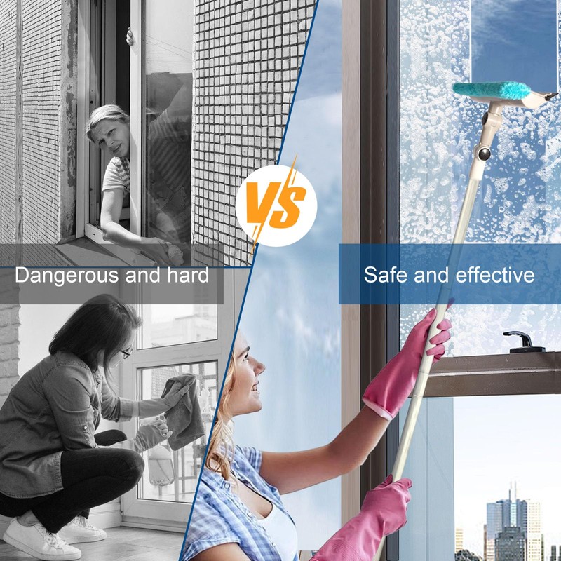 Window Squeegee Cleaner, 2 in 1 Shower Glass Mirror Sweeper,