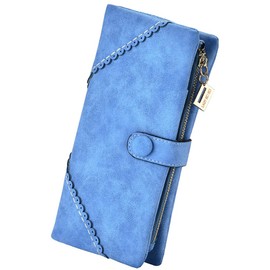 portafolios de piel vegano para mujer, de gran capacidad, organizador de tarjetas, hebilla larga, para niñas, color caramelo, Azul, Large, portafolios plegable para mujer