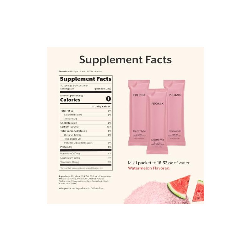 Promix Nutrition Paquetes Hidratación Electrolitos Polvo Sal Rosa Himalaya Magnesio