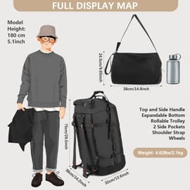 Romatime 29" 86L Foldable Wheeled Duffle Bag, Waterproof Travel Rolling Backpack with Quilted Bottom, Army Green