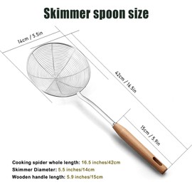 IQCWOOD Spider Strainer Skimmer with Wood Handle - 5.5 Inch Fryer Scoop for Cooking and Frying, Kitchen Utensils Pasta Strainer Spoon