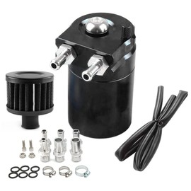 Towwoo Oil Catch Can, 300 ml Aluminium Car Reservoir Tank, Universal Air Oil Seperator with Air Filter, Hose and Other Accessories, Black