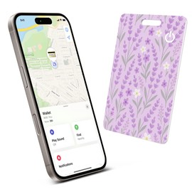 Wallet Tracker Card (iOS Only), Rechargeable Smart Card Wallet Tracker for Apple, Bluetooth Tracking and Phone Finder, 0.06in Slim,Item Locator for Keys, Bags, Passport-Purple Flowers