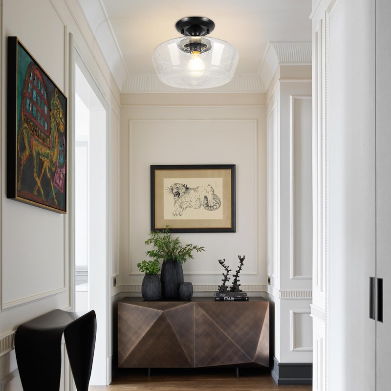 Goosebrite Schoolhouse Style Light Fixture, 12" Black Semi Flush Mount