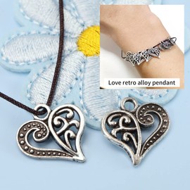 Micro Traders 60PCS Retro Heart Shape Charms Pendants DIY Craft Jewelry Making Decorations Ornaments for Bracelet Necklace Keychain Crafting Findings Accessories Silver