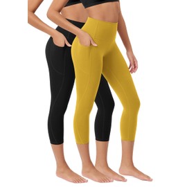 ODODOS ODCLOUD 2-Pack Buttery Soft Lounge Yoga Leggings with Pockets for Women, 23" Cropped Length High Waist Yoga Pants, Black+Mango Mint, Medium