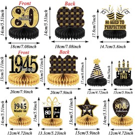 9PCS 80th Birthday decorations 80th birthday Centerpieces for Tables Decorations Vintage 1945 Honeycomb Table Topper Back in 1945 80th Birthday Decorations for Men and Woman 80 Years Birthday Party
