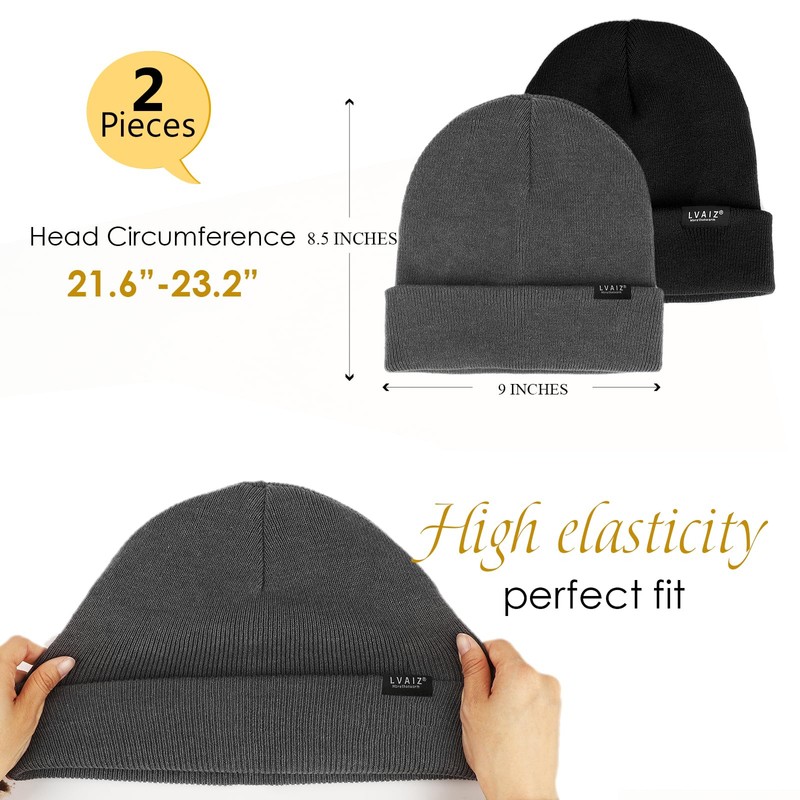 2 Pack Satin Lined Beanie Hats for Men Women Winter