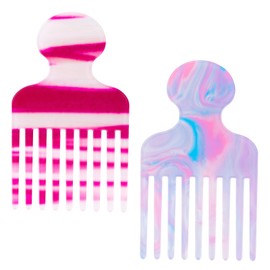 2pcs Wide Tooth Hair Pick Comb, Long Tooth Detangling Lifting Comb for Curls 4.7in Smooth Hair Styling Tools for Women (Colorful)