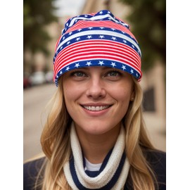 1 Pack Boho Headbands Stretch Paisley Print Bandana Headband Criss Cross Hair Bands Knotted Head Wrap Yoga Daily for Women and Girls (Blue Flag)