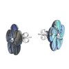 Peacock Abalone Plumeria Flower Carved .925 Sterling Silver Post Earrings