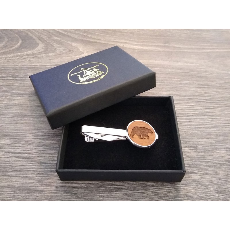 Bear Tie Clip, Wooden Tie Bar, Mens Necktie Clasp Clip