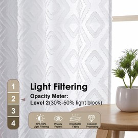 Chyhomenyc White Curtains 84 Inch Length for Badroom 2 Panels Set, Light Filtering Luxury Geometric Jacquard Textured Curtain Drapes, Elegant Farmhouse Rod Pocket Cortinas Para Sala, 37"W x 84"L, 2PCS