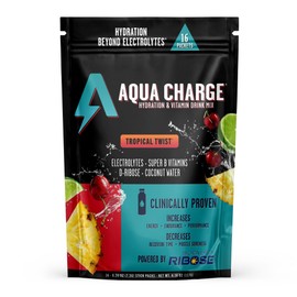 Grab The Gold Aqua Charge Electrolytes Drink Mix | Naturally Flavored Sugar-Free Hydration Drinks with B Vitamins | Vegan, Gluten-Free, Non-GMO | Tropical Twist - 16 Packs