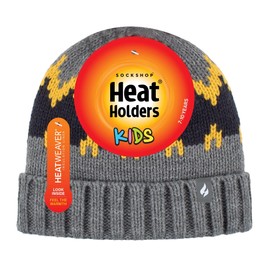 HEAT HOLDERS - Boys' Winter Knitted Plush Hat, Pebble Melange / Gold / Navy