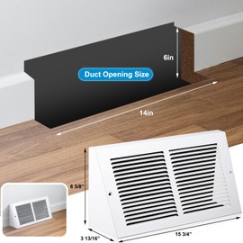 Honeydak 1 Pack Baseboard Vent Covers 14" x 6" Duct Opening Size Steel Triangular Baseboard Return Air Grille, Air Register Vent Cover Grill Diffuser, Outer Dimensions: 15-3/4" x 6-5/8"