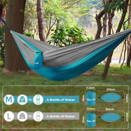 Glymnis Ultra-Light Nylon Hammock 300 kg Load Capacity 275 x 140 cm with 2 x Nylon Straps and 2 x Carabiners for Camping, Travel, Outdoor, Garden