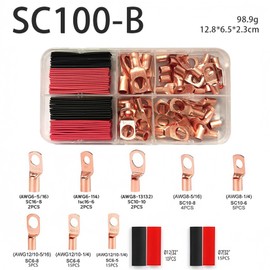 Yemax Giboshi Terminal Set of 100 Ring Terminals, Crimp Terminals, Crimp Terminals, PVC Insulated PVC (50 Pieces x Connection + Heat Shrink Tubing x 50 Pieces), Copper Wire Lug Connection, Universal