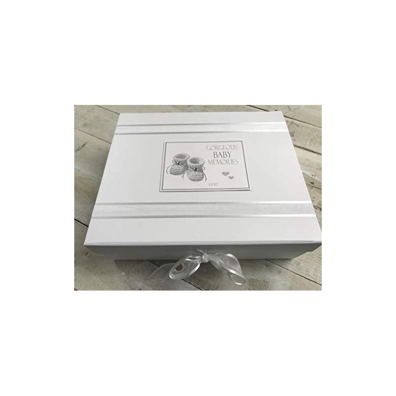White Cotton Cards Gorgeous Baby Memories, Large Keepsake Box, Silver