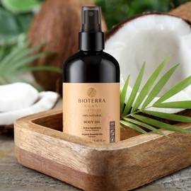 BIOTERRA Organic Body Oil for Women – Coconut & Massage Oil with & Vitamin E – Deep Moisturizing Body Moisturiser for Dry Skin – Nourishing Gardenia Extract – Perfect for Daily Body Care & Hydration(250ml)