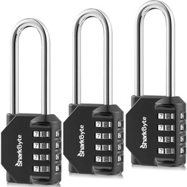 SharkByte Combination Padlock [2.6" Long Shackle] 4-Dial Heavy Duty Combination Lock, Weatherproof Outdoor Lock Padlock for Gym, School, Locker, Outdoor Shed, Garage, Fence, Hasp, Toolbox (3 Pack)