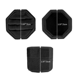 U·helper Velvet Ring Box, 3 Slots Octagonal Jewelry Ring Gift Box Vintage Ring Display Holder Case with Detachable Lid for Proposal Engagement Wedding Ceremony(Black)