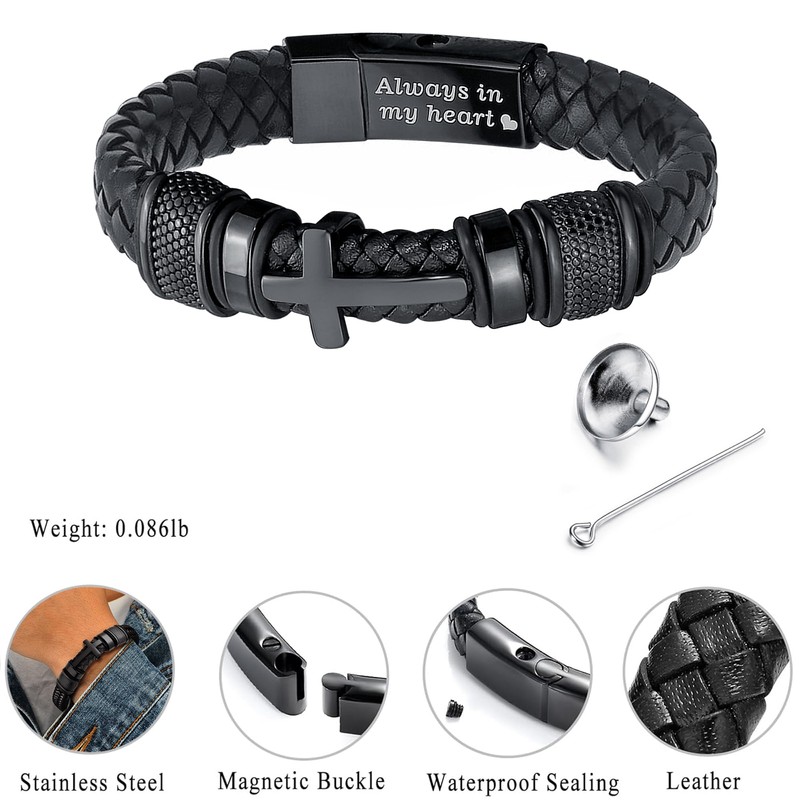 YOUFENG Urn Bracelet for Human Ashes Leather Cremation Cross Bracelet