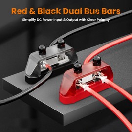 Fibnek 2PCS 5/16" M8 Dual Stud Bus Bar 12-48V 150A-250A Power Distribution Block – Heavy Duty Battery Terminal for Boat, Automotive, RV, Solar Systems with Protection Covers & Screws