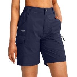 Viodia Pantalones cortos cargo de senderismo para mujer de 7 pulgadas con bolsillos UPF50, impermeables, de secado rápido, ligeros, para mujer, golf, casual, al aire libre, pantalones cortos de verano, Azul Marino, XXL