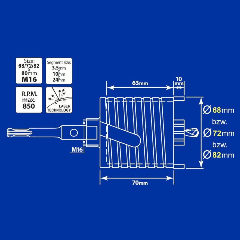 S&R Diamond Core Drill Bit Set – 68mm | 10mm