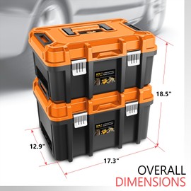 PM PERFORMOTOR 2pcs Tool Boxes Set - Lockable Organizer Storage Portable Toolbox with Removable Tray for Workshop Garage & Household, Large Capacity, Orange,PM-TOL-BX2-OG