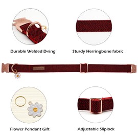 Elegant Little Tail Christmas Collar - Herringbone Red Black Cotton Bowtie Collar for X-Small Dogs