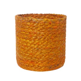 WOODLERY Circular Jute Multi Purpose Storage Basket Durable and Beautiful for Nursery Home Organizing (Orange_6x6inch)