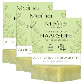 Meina Meina Naturkosmetik - Bio Haarseife für trockenes Haar und trockene Kopfhaut mit Aloe Vera, Zertifiziert, Vegan, Nachhaltig, Handgemacht, Plastikfrei, Ohne Palmöl, Wie ein festes Shampoo - 80g