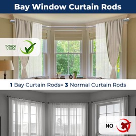 Foldable Industrial U Shape Curtain Rod 1" Rust-Proof Metal - 3 Sides Adjustable Rod for Corner Windows 15-53 Inch Side Rods 25-78 Inch Center Rods | 10-Year Warranty (White)