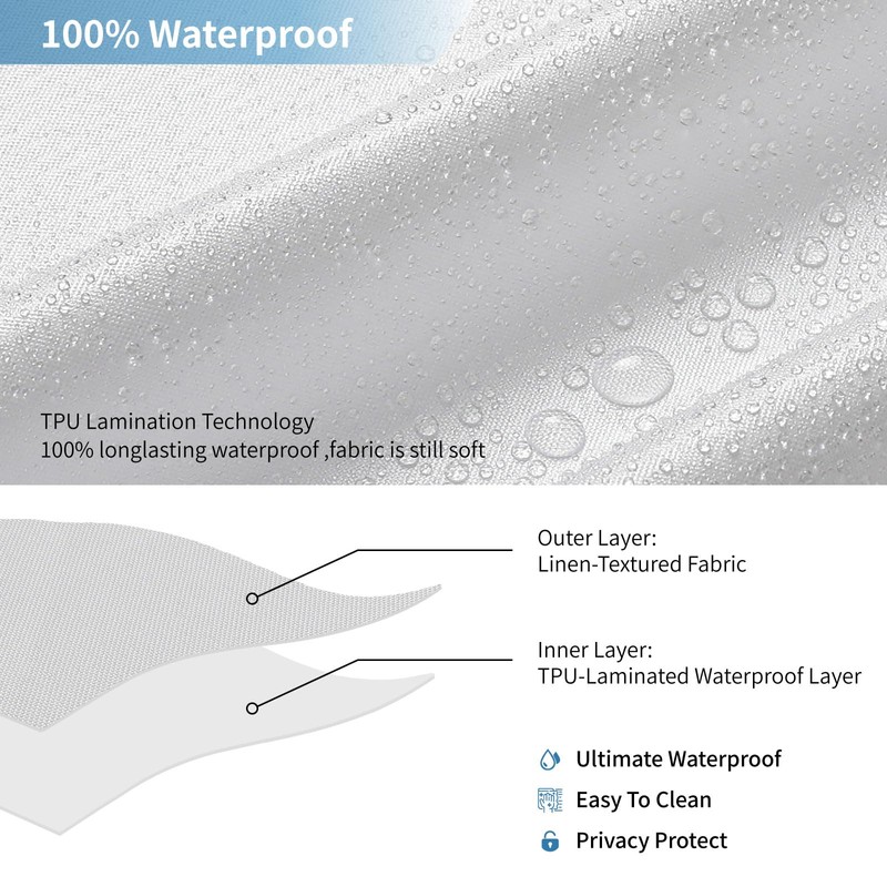 THAIGEE 2-in-1 Waterproof Fabric Shower Curtain or Liner,Linen Textured,Breathable TPU
