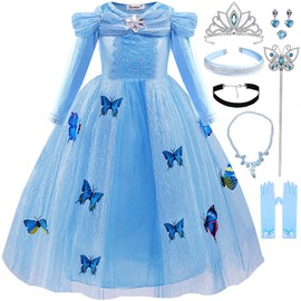 Snyemio Princess Cinderella Costume Girls Cinderella Fancy Dress Children's Dress with Accessories for Carnival Birthday Party 104-110 (Label 110)