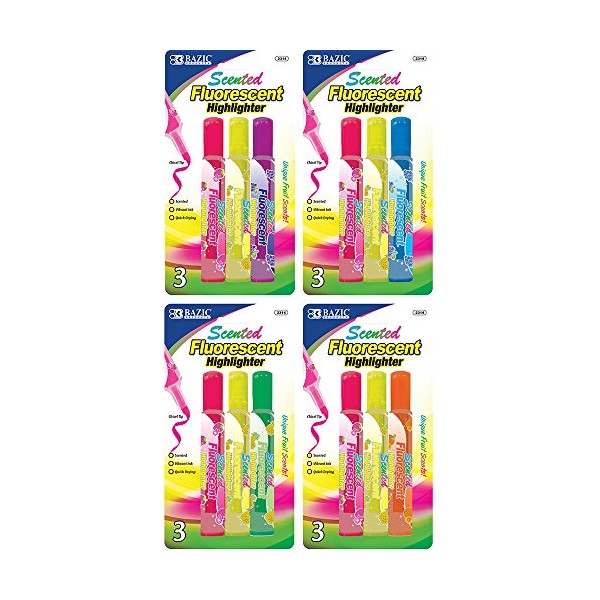 BAZIC Fruit Scented Highlighters, 3/Pack, Color May Vary (2314-12P)