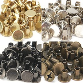 Weebee 100 Sets Chicago Screws for Leathercraft Round Flat Head Metal Buttons Studs Rivets Screwback Spots Nail Rivets for Leather Crafting DIY Belt Bag Shoe Purse Bookbinding 5/16 Inch (Mixed in Bag)
