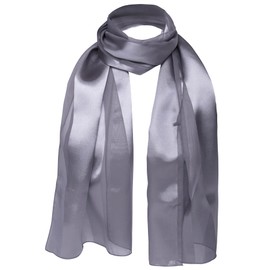 Basic Sense Shiny Satin Scarf Lightweight Silky Chiffon Solid Plain Strip Neck Scarves, Dark Grey